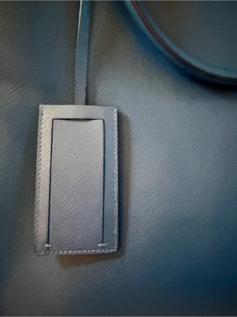 Prada Blue Leather Saffiano Structured Shoulder Tote